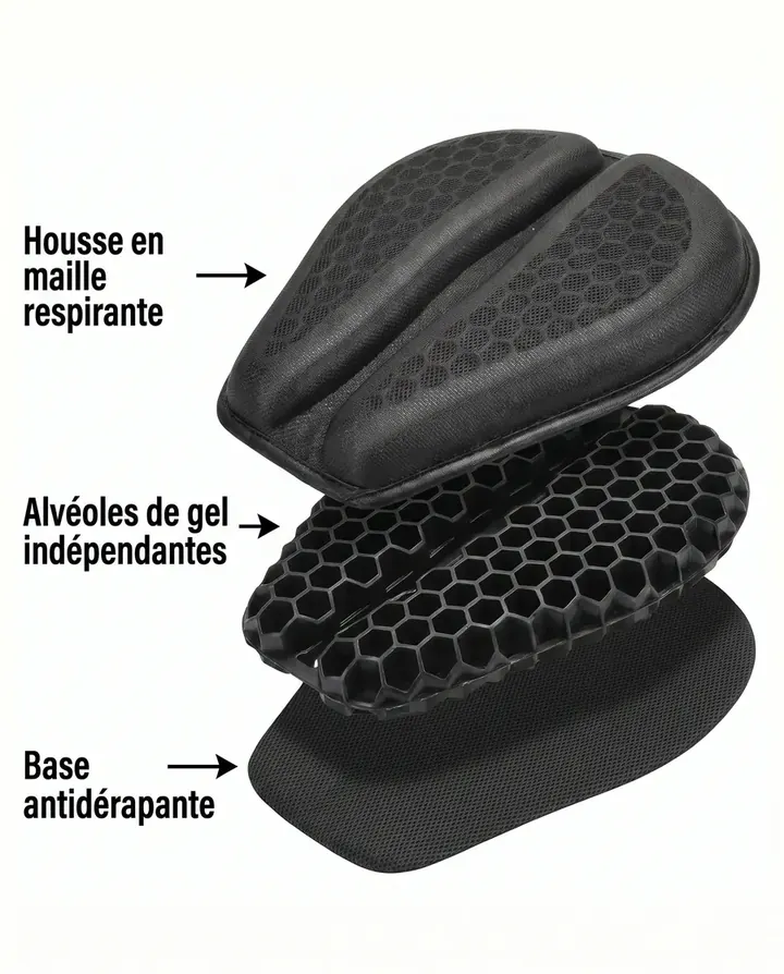 Housse en maille, alvéoles de gel, base antidérapante